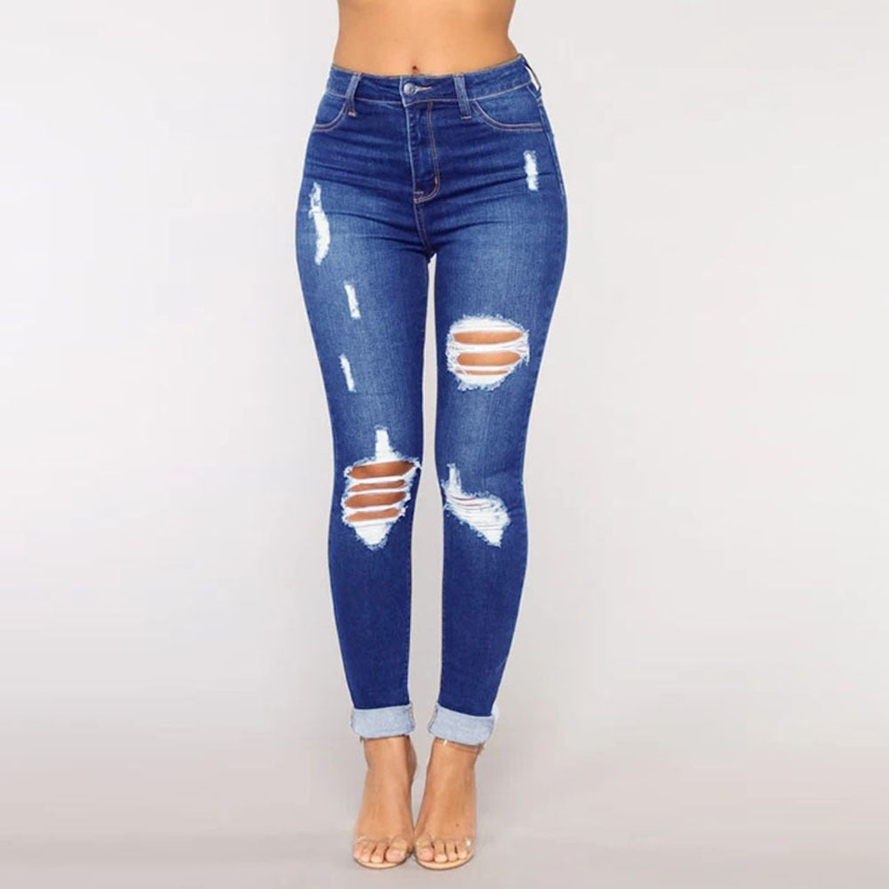 15072419 Fashion Ripped Small Foot Women's Jeans Spring And Autumn New Clothing - jurk.store