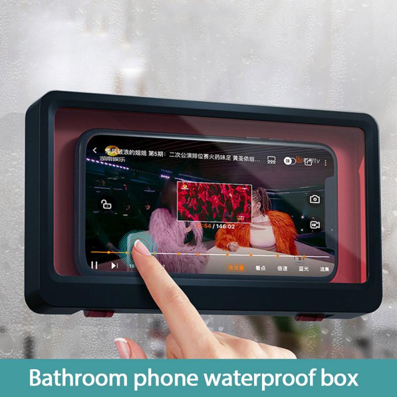 28062447 Wall Mounted Phone Box Waterproof Touch Screen Case Mobile Phone Holder Kitchen Bathroom Phone Shell Shower Sealing Storage Box - jurk.store