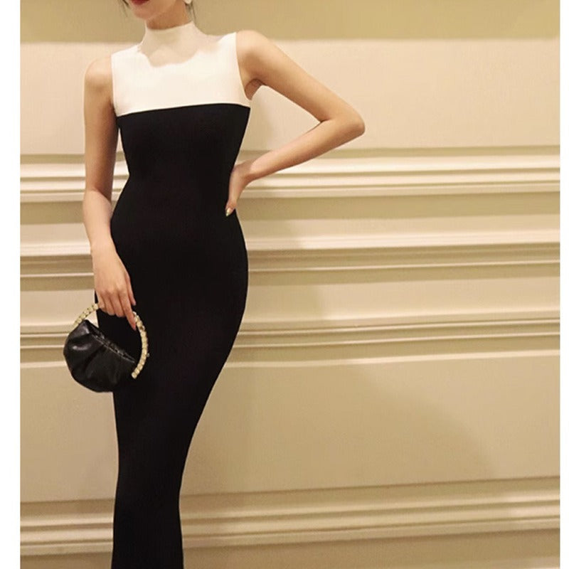 13072450 Summer contrasting waistless sleeveless split French style style buttocks wrapped long skirt - jurk.store