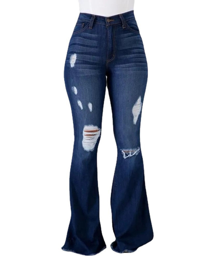 15072425 New High Waist Ripped Flared Jeans For Women Fashion Slim Hip Lift Stretch Denim Pants - jurk.store