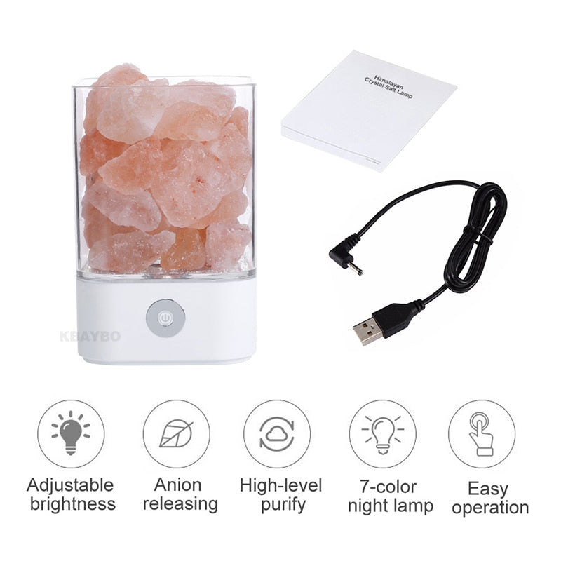 28062444 USB Crystal Light natural himalayan salt lamp led Lamp Air Purifier Mood Creator Indoor warm light table lamp bedroom lava lamp - jurk.store