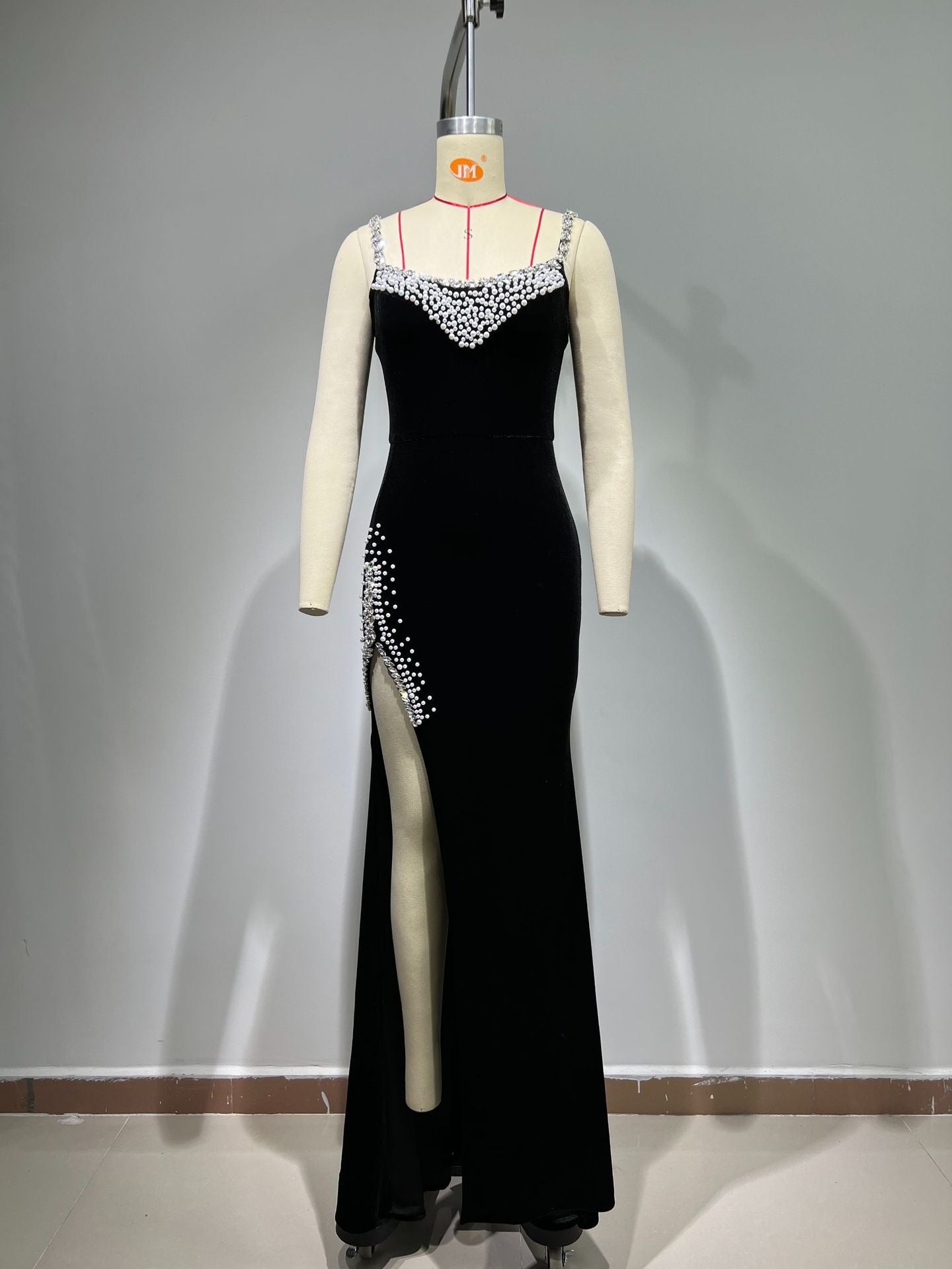 13072420 Tubeless long evening dress stage host luxury rhinestones - jurk.store