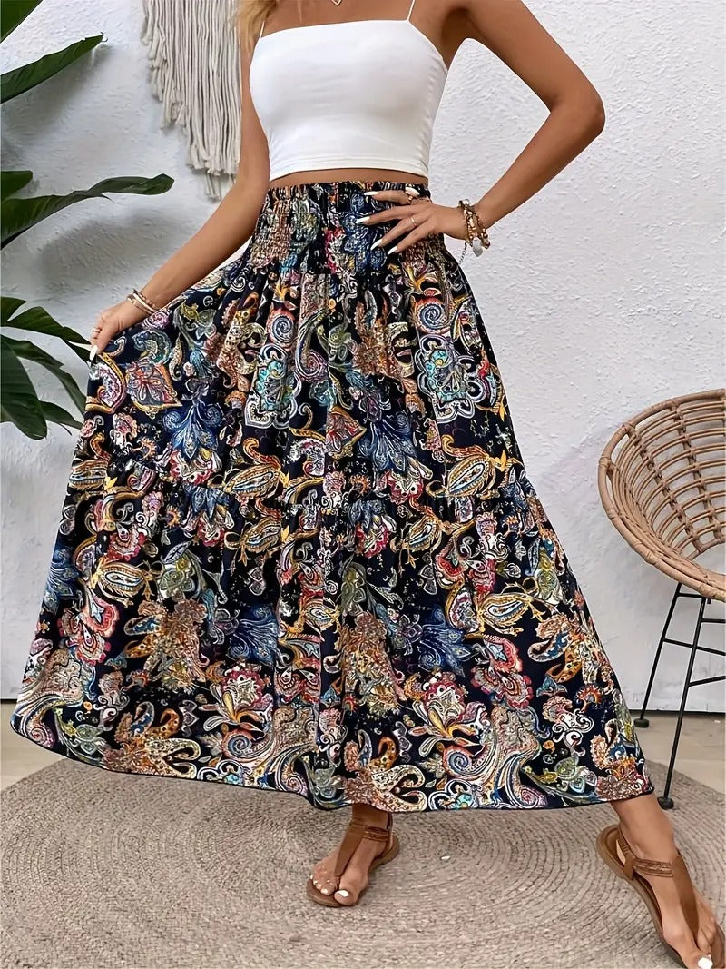 14072445 Spring new foreign trade oversized women's fresh forest style floral casual versatile slim fit pleated high waisted half length - jurk.store