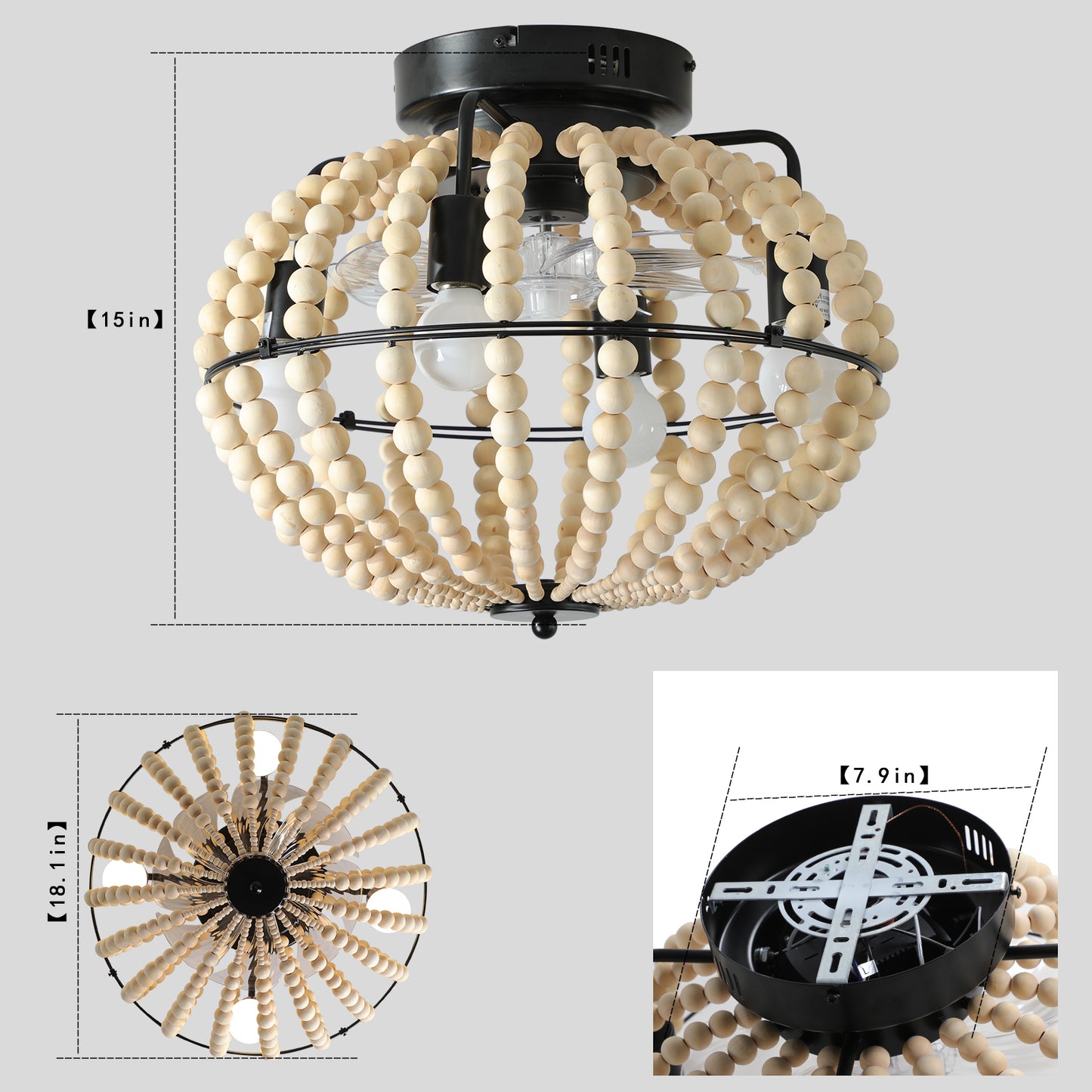 27062451 Fan lamp Wood Beaded Chandelier Oak White - jurk.store