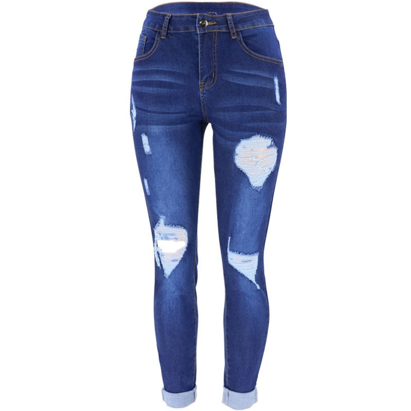 15072419 Fashion Ripped Small Foot Women's Jeans Spring And Autumn New Clothing - jurk.store