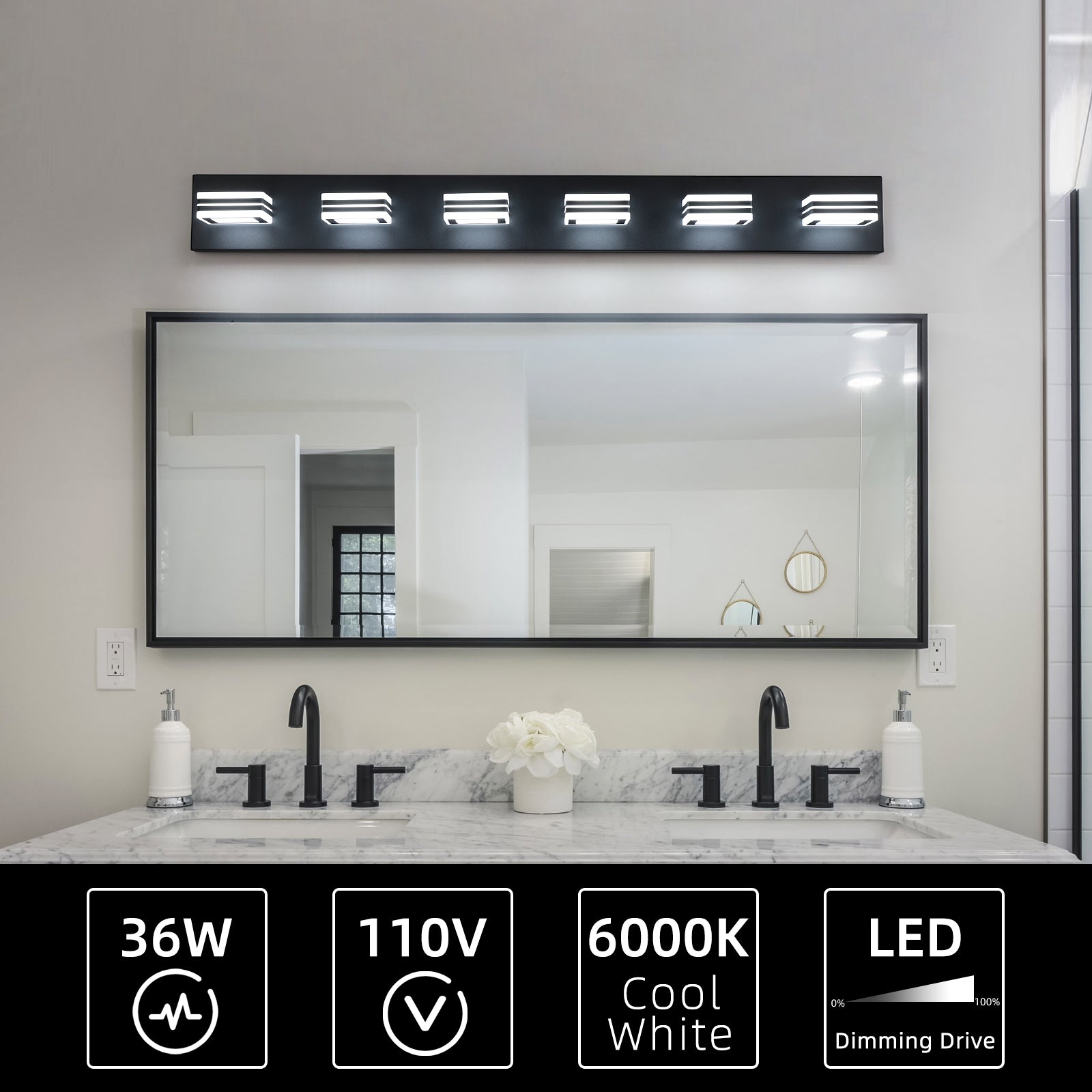 27062478 LED Modern Black Vanity Lights, 6-Lights Acrylic Matte Black Bathroom Vanity Lights Over Mirror - jurk.store