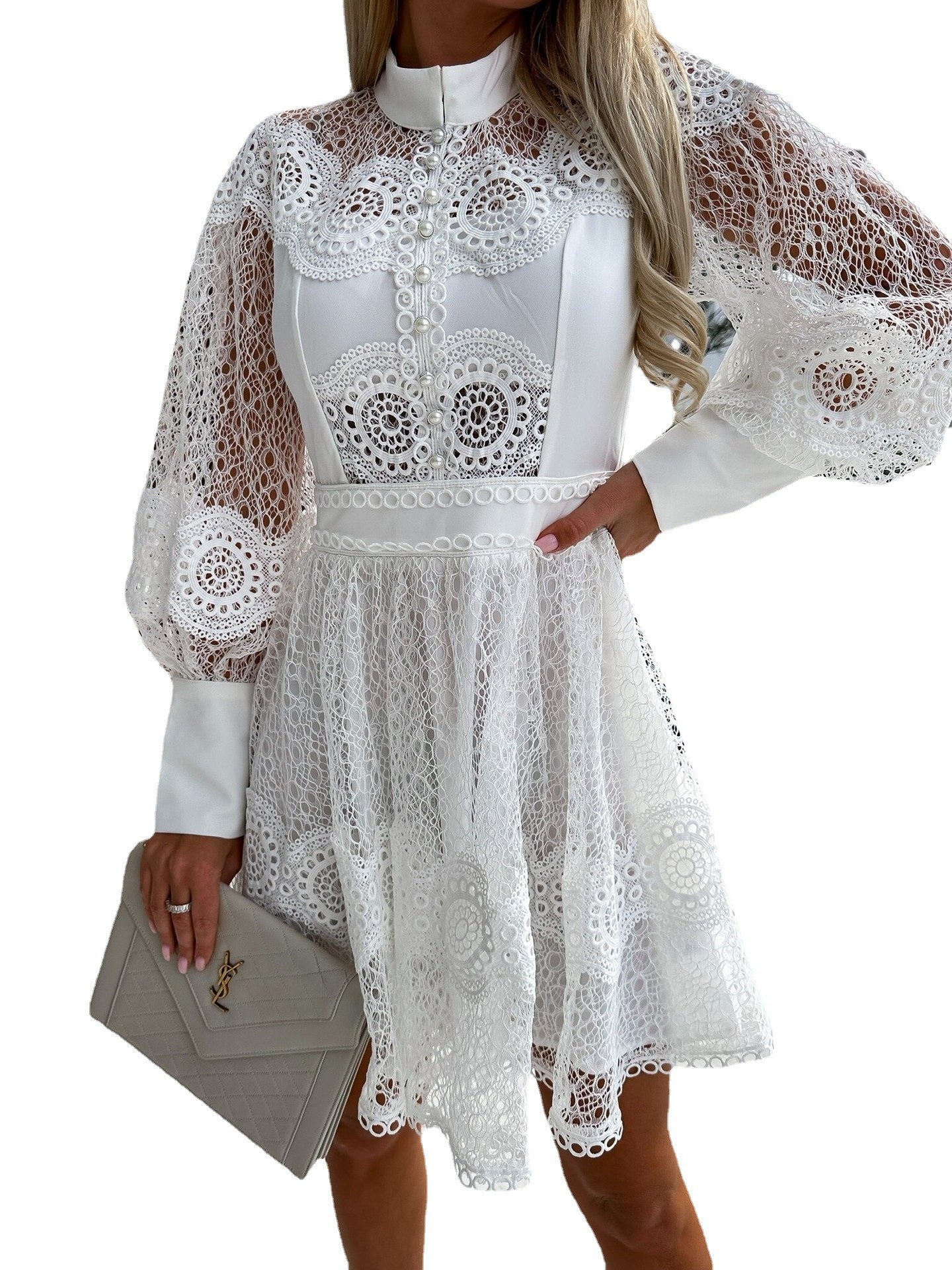 13072424 Sexy lace and lace temperament long sleeved dress - jurk.store