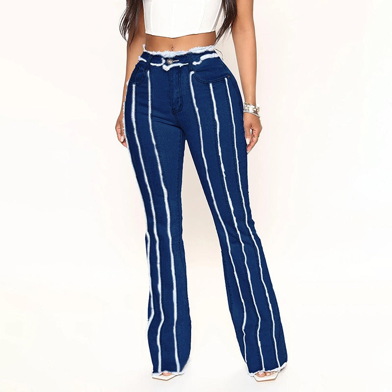 15072420 New High Elastic Medium Waist Raw Edge Women's Denim Trousers - jurk.store