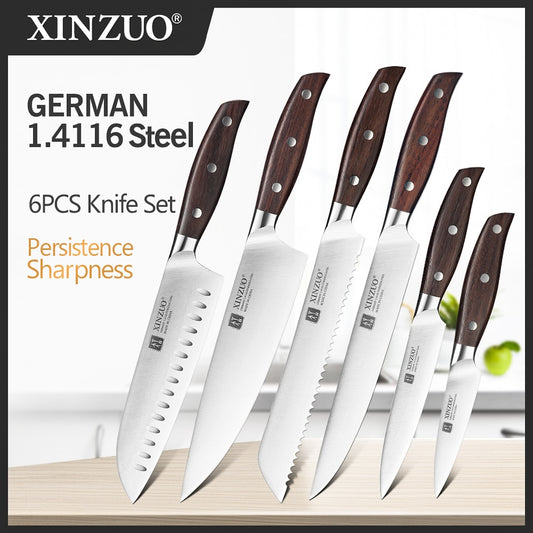 28062452 XINZUO Kitchen Tools 6 PCS Kitchen Knife Set of Utility Cleaver Chef Bread Knife High Carbon German Stainless Steel Knives sets - jurk.store