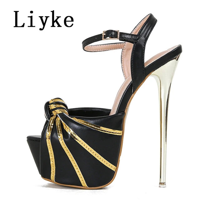 AE072417 Liyke Summer Women Sexy Stiletto Platform Sandals Fashion Design Pleated Open Toe Extreme High Heels Banquet Party Shoes - jurk.store