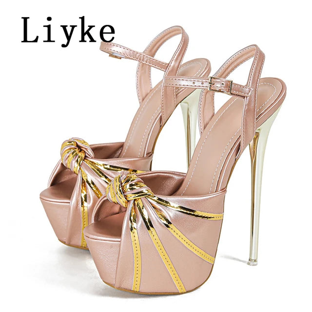 AE072417 Liyke Summer Women Sexy Stiletto Platform Sandals Fashion Design Pleated Open Toe Extreme High Heels Banquet Party Shoes - jurk.store