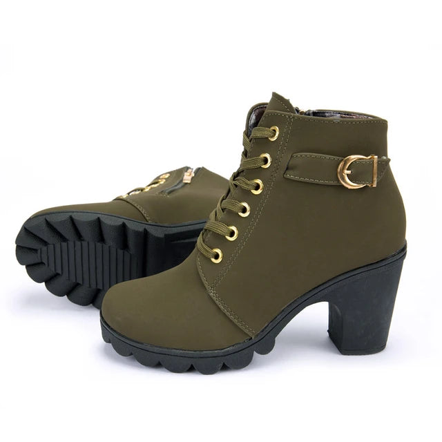 AE072419 New Spring Winter Women Pumps Boots High Quality Lace-up European Ladies Shoes PU High Heels Boots - jurk.store