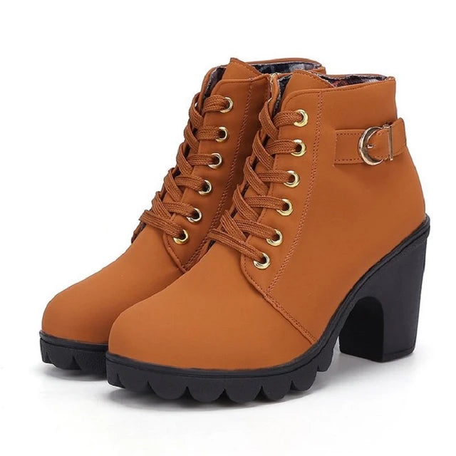 AE072419 New Spring Winter Women Pumps Boots High Quality Lace-up European Ladies Shoes PU High Heels Boots - jurk.store