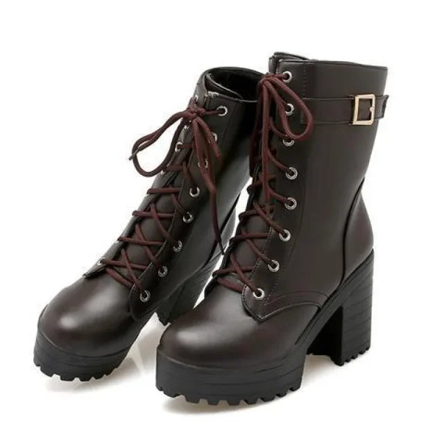 AE072441 Wit Zwart Bruin Laarzen Lace-up Hoge Hak Bruid Meid Cosplay Enkellaarsjes Rubber Bovenmateriaal Voor Vrouwen 