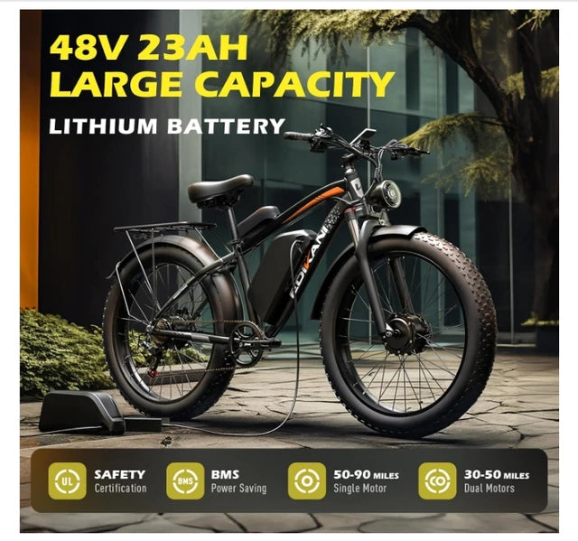 AE072443 New 2000W ED-SN01 PRO Electric Bike Dual Motor 26 inch Fat Tire Bike 48V 23Ah Mountain Ebike Removabel Battery Electric Bicycle