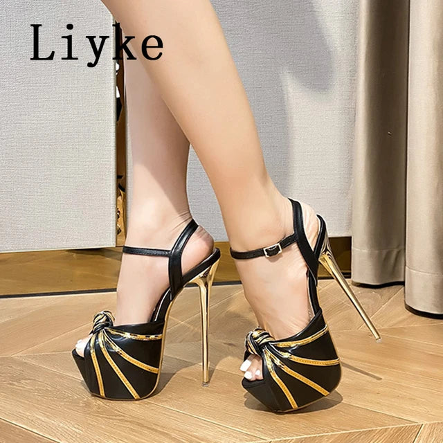 AE072417 Liyke Summer Women Sexy Stiletto Platform Sandals Fashion Design Pleated Open Toe Extreme High Heels Banquet Party Shoes - jurk.store