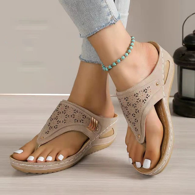 AE072438 Clip Toe Wedge Heel Sandals for Women Summer Pu Leather Platform Platform Flip Flops Ladies Lightweight Diabetic Walking Sandals - jurk.store