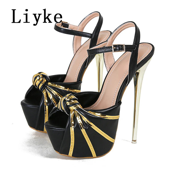 AE072417 Liyke Summer Women Sexy Stiletto Platform Sandals Fashion Design Pleated Open Toe Extreme High Heels Banquet Party Shoes - jurk.store