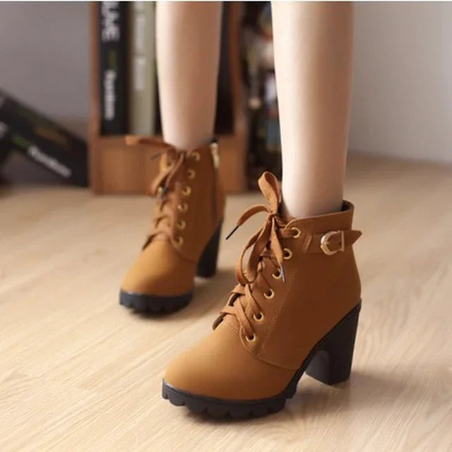 AE072419 New Spring Winter Women Pumps Boots High Quality Lace-up European Ladies Shoes PU High Heels Boots - jurk.store